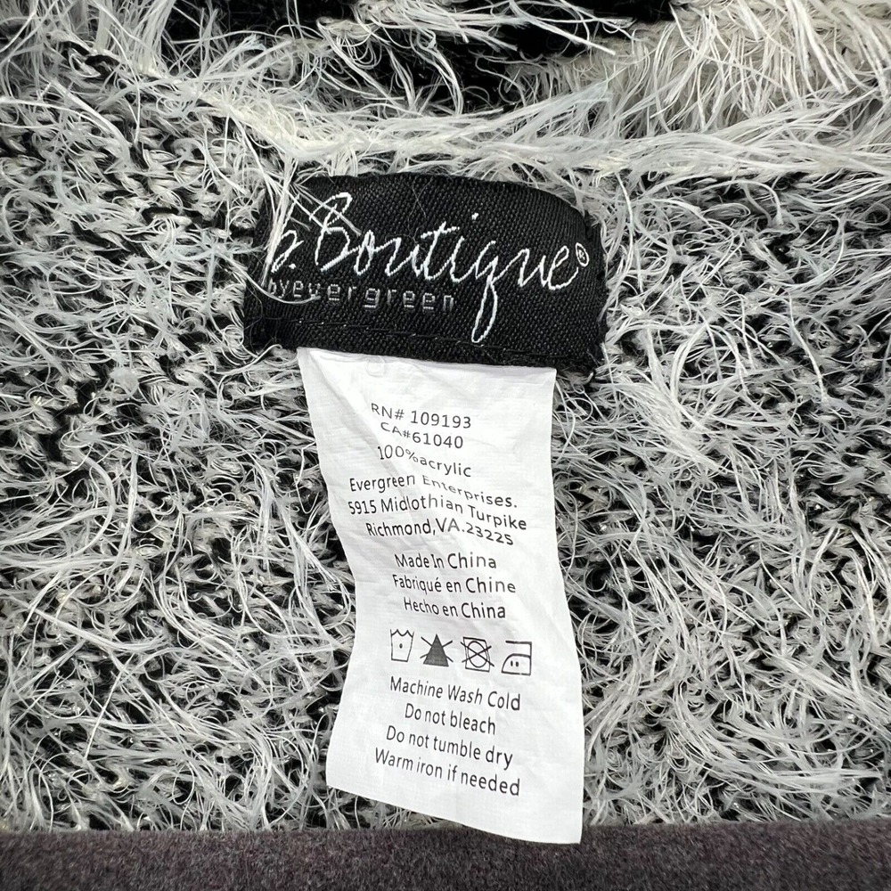 B Boutique by Evergreen Fuzzy Sleeveless Cardigan Sweater Black White Geometric - Picture 5 of 5